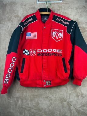Vintage JH Design Dodge Motorsports NASCAR Racing Jacket Red Black Men's XL